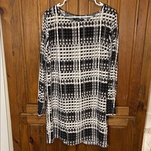 Thakoon Women’s Stylish Black and White Long Sleeve Patterned Mini Dress Size L